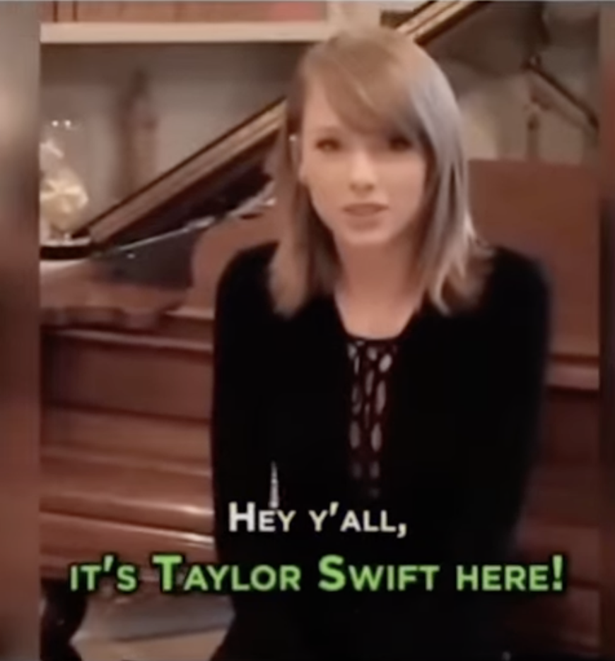 A still from the fraudulent Taylor Swift deepfake video used in an online scam to falsely promote Le Creuset cookware giveaways. The doctored video featured convincing AI-generated audio and likeness of Swift making dubious claims about free cookware sets for fans.